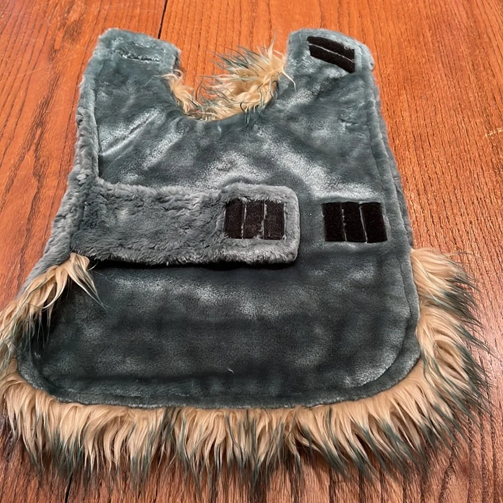 Doggiduds Teal And Beige Faux Fur Dog Coat Short Fur  With Long Fur Trim Size M